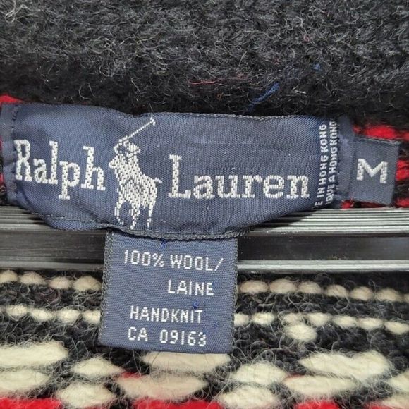 Polo Ralph Lauren Wool Vest Knitted Aztec Argyle Black/Red Button Up Size Medium - Picture 11 of 12